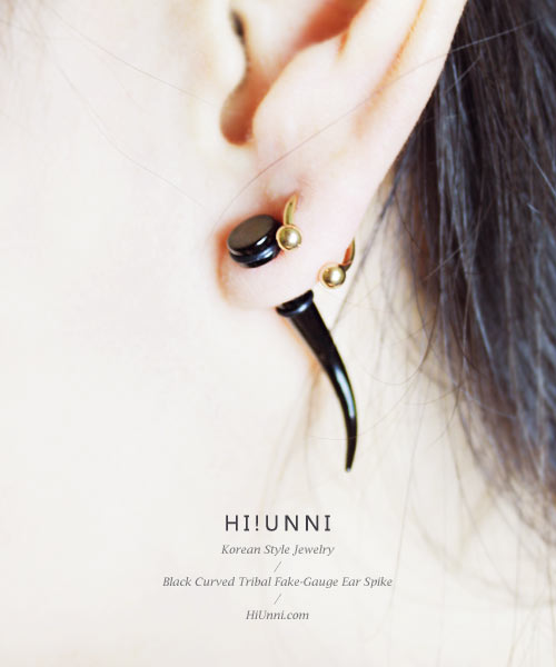 16g 316l Black Curved Tribal Fake Gauge Ear Spike Ear Fake Tapers Men Earrings Hiunni