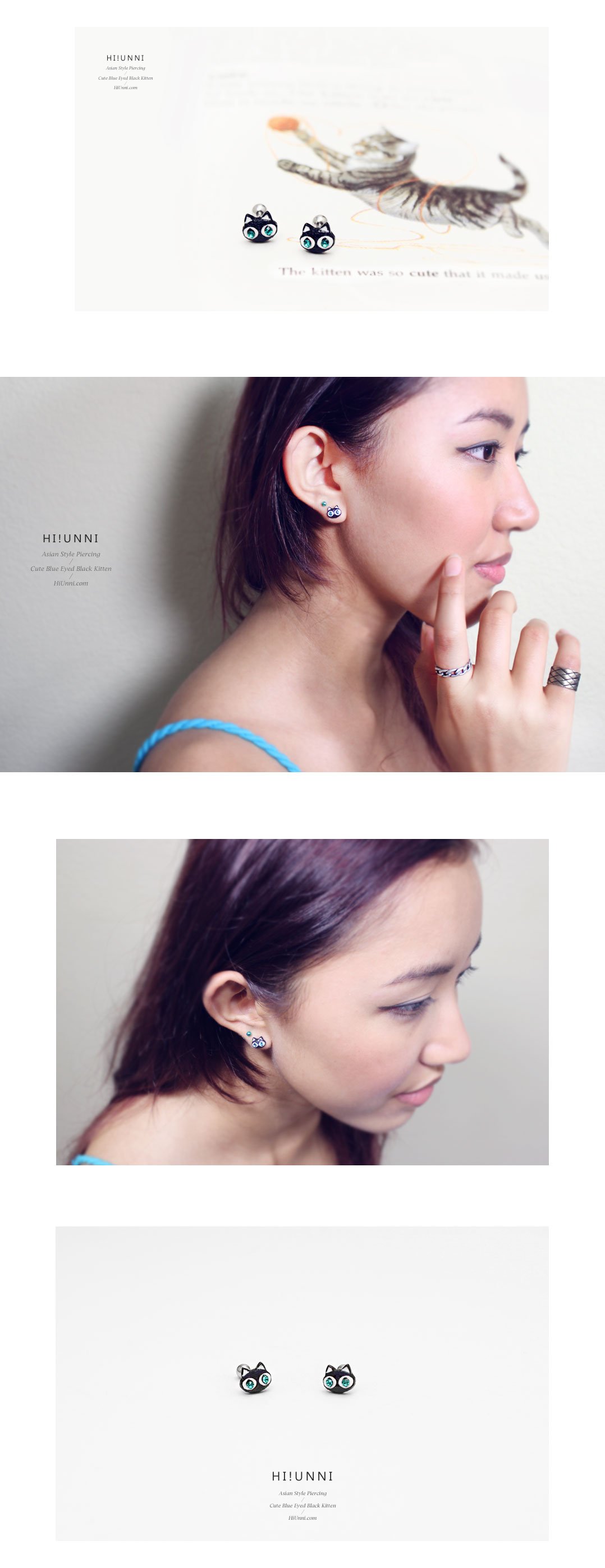 16g Cat cartilage earring, Cute blue eyed black kitten ear piercing ...
