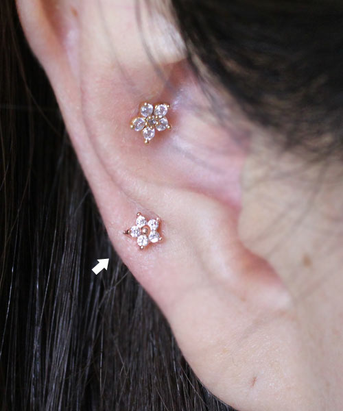 CZ Cubic Zirconia Tiny Flower Solid Gold Cartilage Internally Threaded Labret Flat Back Piercing Earring-16g 18g 1pcs Helix Conch