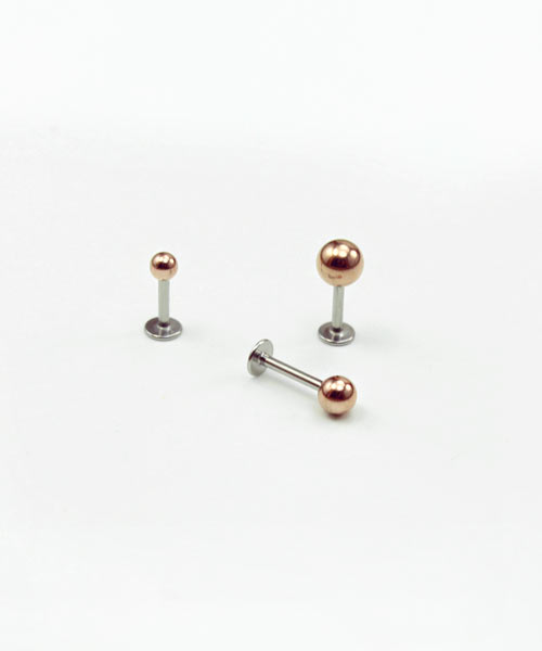 16g Rose Gold IP Ion Plating Ball Labret Ear Tragus 1 Or 2 Pieces 3 MM Ball