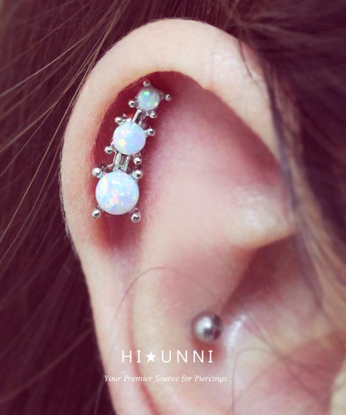 16g Triple Opal Helix Earring Cartilage Barbell 316l Surgical