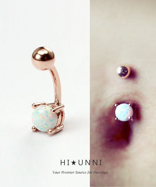 Rose Gold Opal Diamante Belly Button Ring