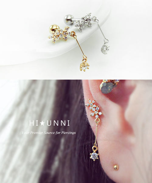 Barbell or Labret Stud Pearl White Flower Piercing 18G,20G 16G CZ Stainless Steel Cartilage Piercing,Helix Earring,Conch,Tragus